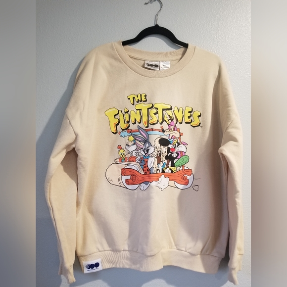 Warner Bros 100th Anniversary Sweatshirt Women XXL Beige The Flintstone Crew - Picture 1 of 4